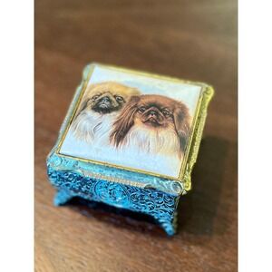 Westland Pekingese Dog Music Box Unisex OS Gold Good Vintage Japan Trinket Box